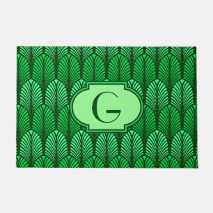 Art Deco Feather Pattern, Emerald Green Fußmatte