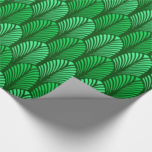 Art Deco Feather Pattern, Emerald Green Geschenkpapier (Ecke)