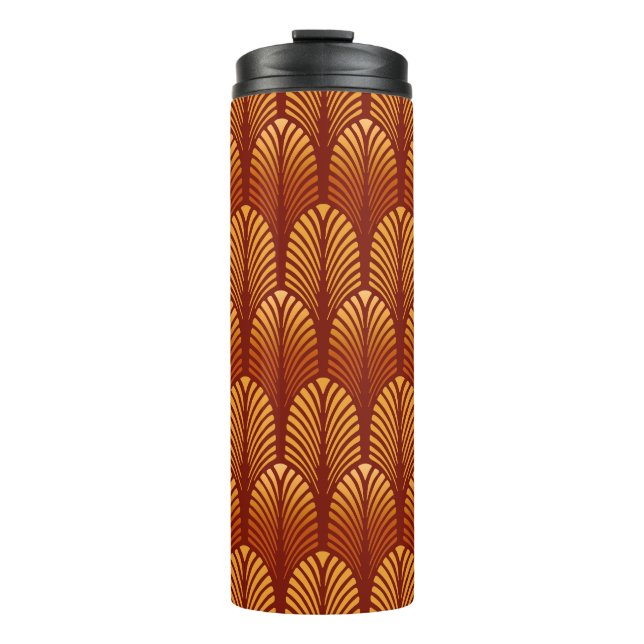 Art Deco Feather Pattern, Mandarin Orange Thermosbecher (Vorderseite)