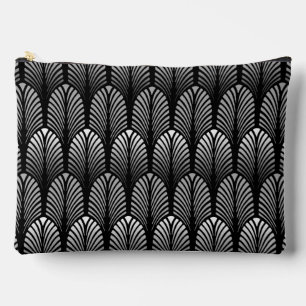 Art Deco Feather Pattern, Silver Grau und Black Zubehörtasche
