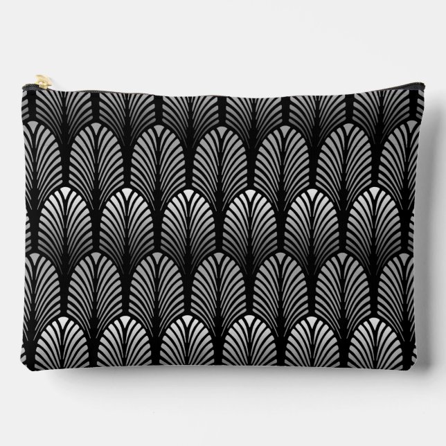 Art Deco Feather Pattern, Silver Grau und Black Zubehörtasche (Vorderseite)