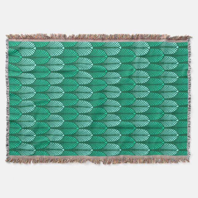 Art Deco Feather Pattern, Türkis und Aqua Decke (Vorderseite)