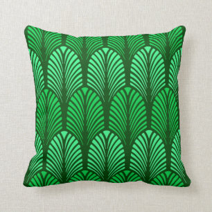 Art Deco Feder Muster, Smaragdgrün Kissen