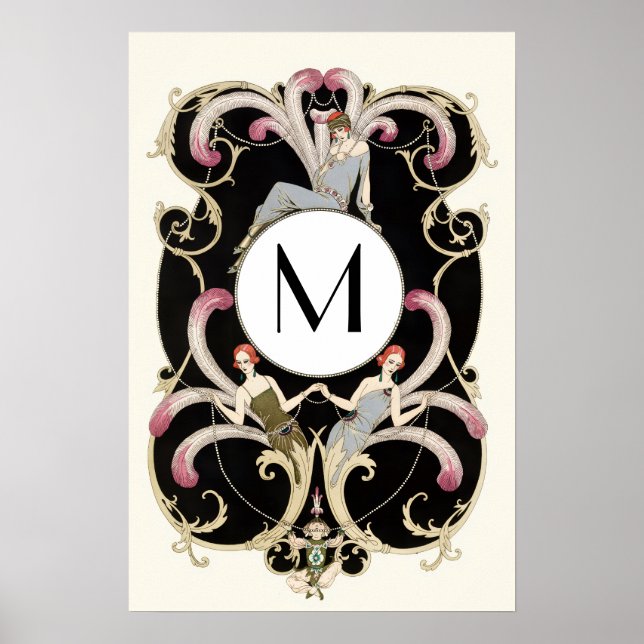 ART DECO FEDERN, MODE KOSTÜM MONOGRAMM POSTER (Vorne)