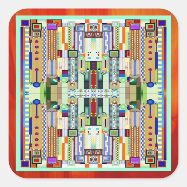 Art Deco: Festes Glas 2 Quadratischer Aufkleber (Vorderseite)