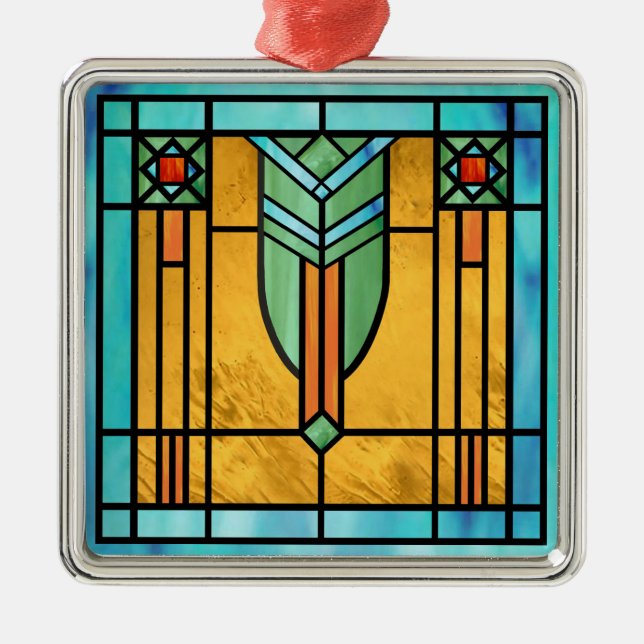 Art Deco: Festes Glas 3 Ornament Aus Metall (Vorne)