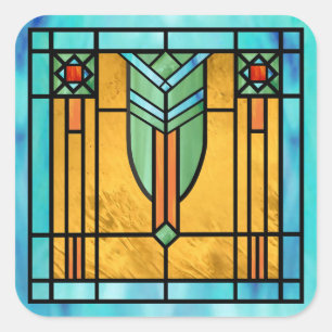 Art Deco: Festes Glas 3 Quadratischer Aufkleber
