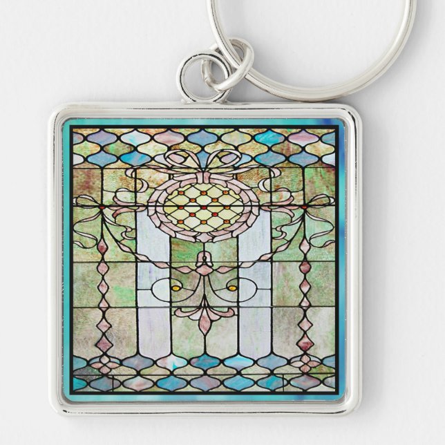Art Deco: Festes Glas 4 Schlüsselanhänger (Vorne)