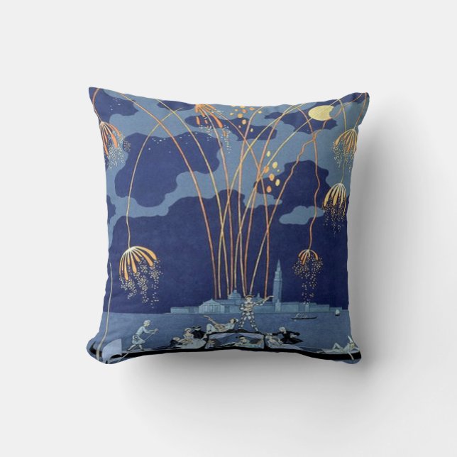 Art Deco "Feuerwerk in Venedig" Kissen (Vorderseite)