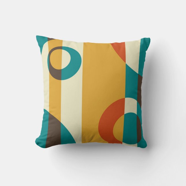 Art Déco Fifties, gestreift Retro Abstrakte Kunst Kissen (Vorderseite)