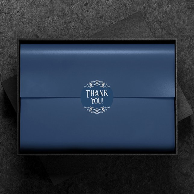 Art Deco Filigree | Silver and Navy Blue Vielen Da Runder Aufkleber (Von Creator hochgeladen)