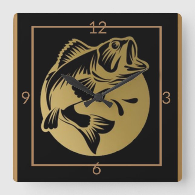 Art Deco Fish Art Quadratische Wanduhr (Vorderseite)