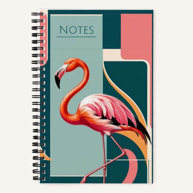 Art Deco Flamingo Notizbuch (Vorderseite)