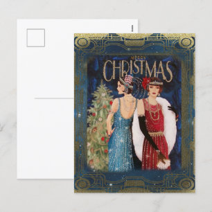 Art Deco Flapper 1920er Jahre Vintage Weihnachtspo Feiertagspostkarte