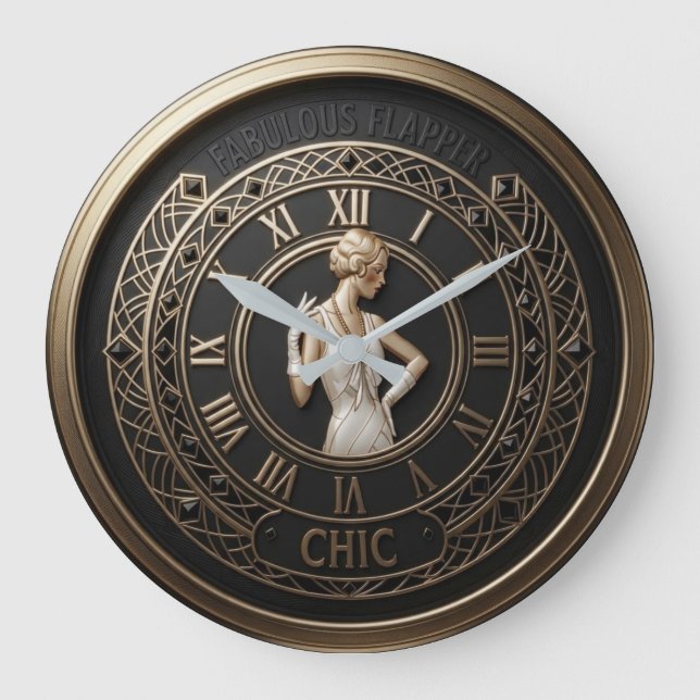 Art Deco Flapper Chic Große Wanduhr (Vorderseite)