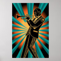 Art Deco Flapper-Frau-Porträt Gold Türkis Poster