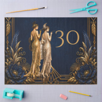 Art Deco Flapper Mädchen blau Gold Gatsby Decoupag Seidenpapier