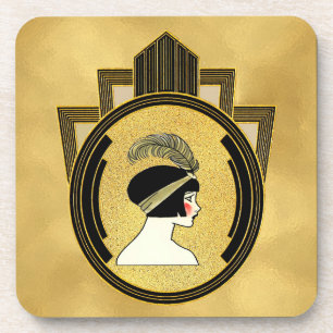 Art Deco Flapper Set von sechs Untersetzer