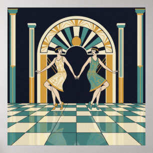 Art Deco Flapper-Tänzerinnen Poster   Jazz-Tanz de