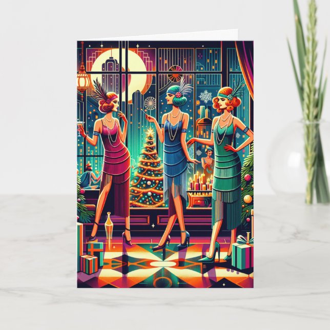 Art Deco Flappers Weihnachten Karte (Vorderseite)