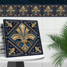 Art Deco Fleur-de-lis - Blauer Marmor und Gold