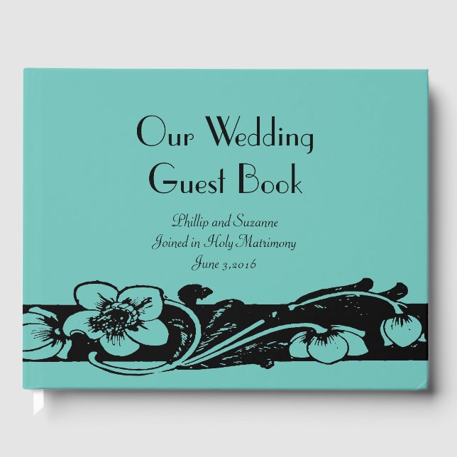 Art Deco Floral Border Wedding Gästebuch (Vorderseite)