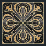 Art Deco Floral. Gold und Marmor Poster<br><div class="desc">Art Deco Marmor Fliesen Stilvoll Blumen-Ornament mit Bluebells. Marmorfliesen mit goldener Kontur (grau und sandfarben)</div>