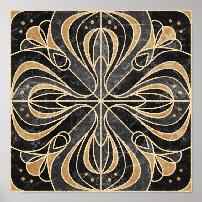 Art Deco Floral. Gold und Marmor Poster (Vorne)