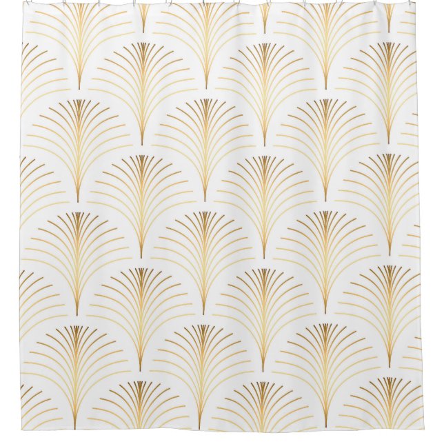 Art Deco Floral: Goldene Eleganz. Duschvorhang (Vorderseite)