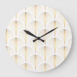 Art Deco Floral: Goldene Eleganz. Große Wanduhr