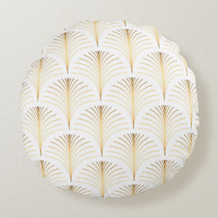 Art Deco Floral: Goldene Eleganz. Rundes Kissen