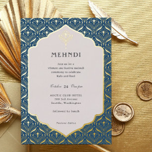 Art Deco Floral Lotus Mehndi Gold Folieneinladung