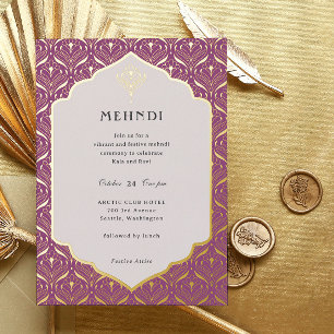 Art Deco Floral Lotus Mehndi Gold Folieneinladung