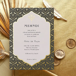 Art Deco Floral Lotus Mehndi Gold Folieneinladung