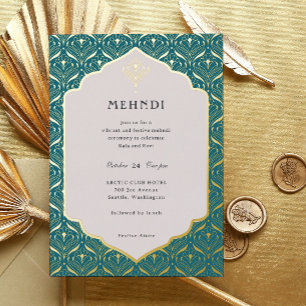Art Deco Floral Lotus Mehndi Gold Folieneinladung