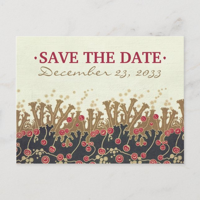 Art Deco Floral refwi2 Hochzeit speichern Sie das  Ankündigungspostkarte (Vorderseite)