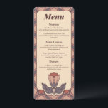 Art Deco Floral Stained Glass Wedding Menu Card Menükarte<br><div class="desc">"Present your wedding feast with style using this elegant Art Deco wedding menu. Featuring a sophisticated stained glass floral pattern in earthy terracotta, mauve, and dusty rose tones, this card adds a retro-modern touch to your reception tables. The intricate background pattern colors are 100% adjustable to perfectly match your event's...</div>