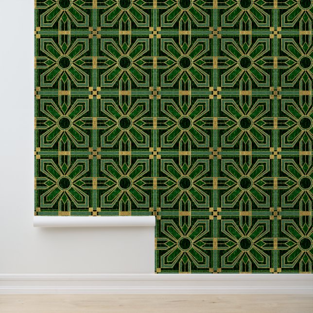 Art Deco florale Fliesen, Smaragdgrün und Imitate  Tapete (Anwendung)