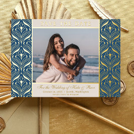 Art Deco floraler Lotus Wedding rettet Gold Folieneinladung