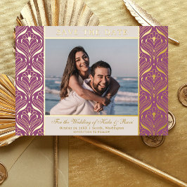 Art Deco floraler Lotus Wedding rettet Gold Folieneinladung