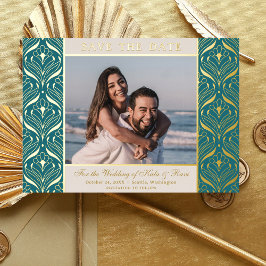 Art Deco floraler Lotus Wedding rettet Gold Folieneinladung