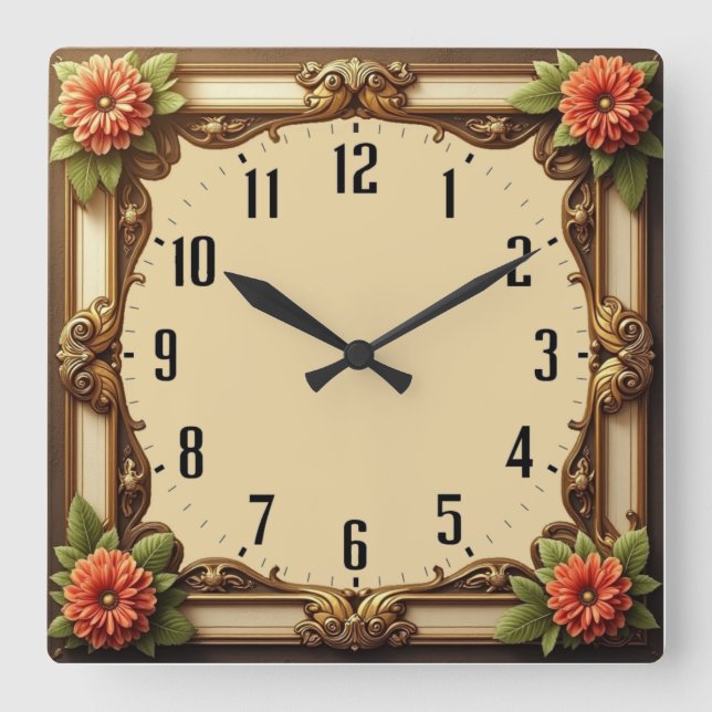 Art Deco Flower Quadratische Wanduhr (Vorderseite)
