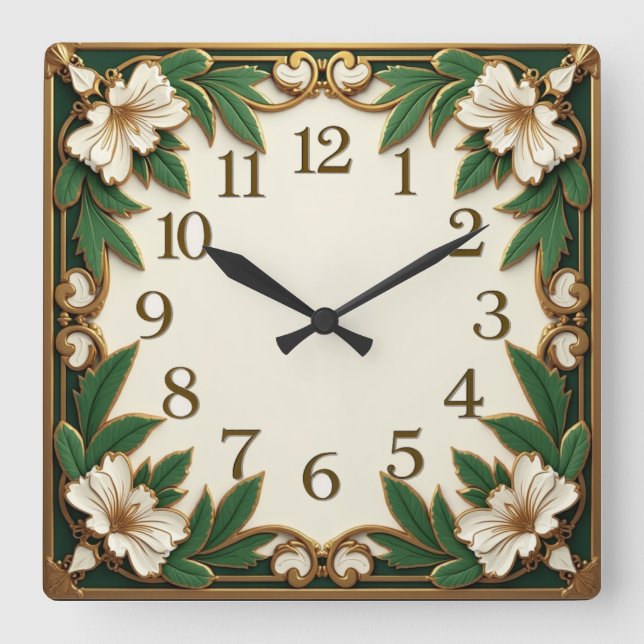 Art Deco Flower Quadratische Wanduhr (Vorderseite)