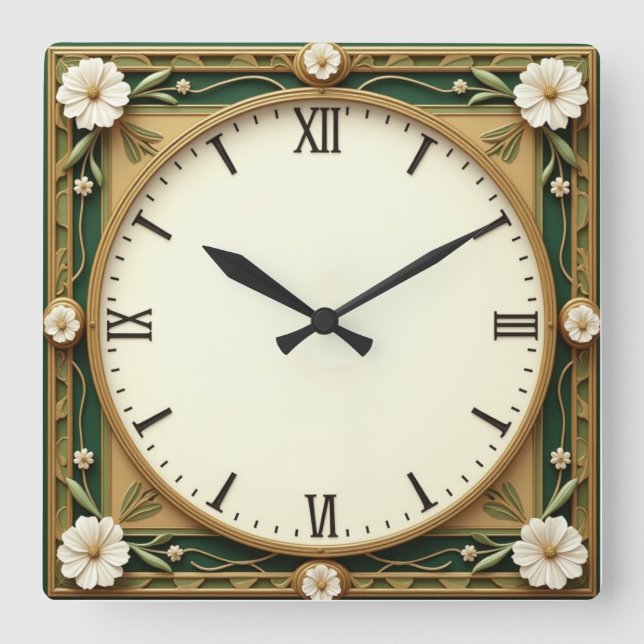 Art Deco Flower Quadratische Wanduhr (Vorderseite)