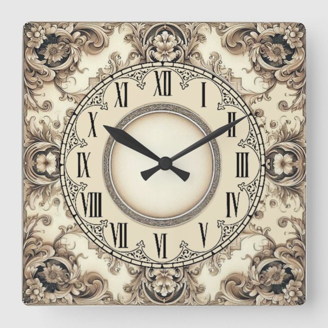 Art Deco Flower Quadratische Wanduhr (Vorderseite)