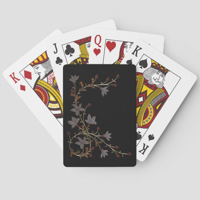 Art Deco Flowers On Black Spielkarten (Rückseite)