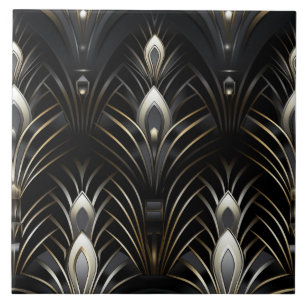 Art Deco Flügel, Weiß und Gold Fliese
