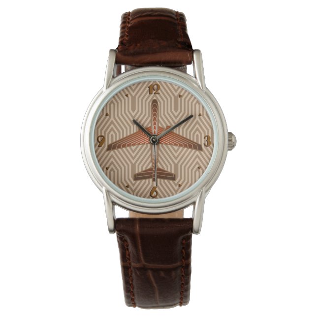 Art-Deco-Flugzeug, Bronze, Gold und Rostbraun Armbanduhr (Vorderseite)