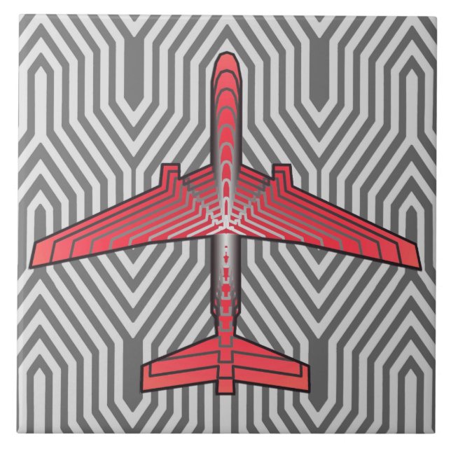 Art Deco Flugzeug, Coral Orange und Silver Grau Fliese (Vorderseite)