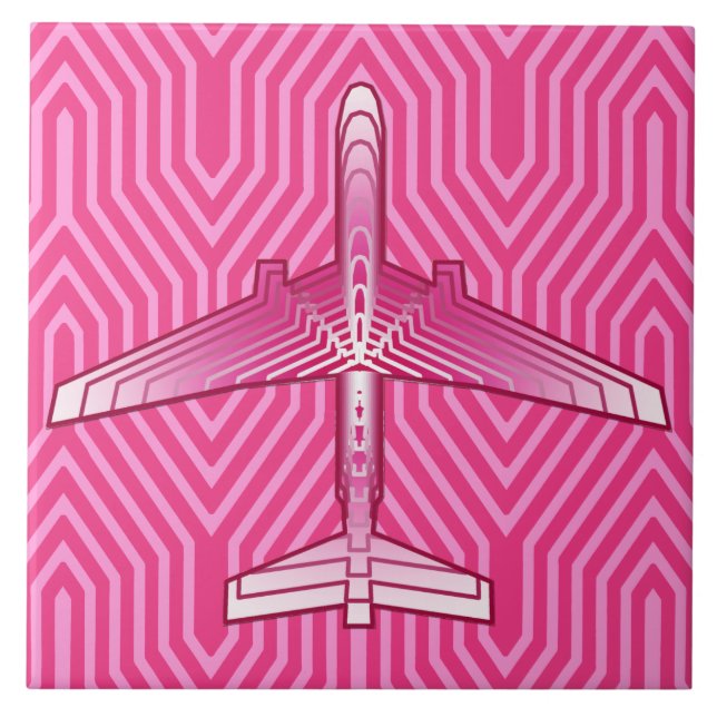 Art-Deco-Flugzeug, Fuchsia und Pastellrosa Fliese (Vorderseite)